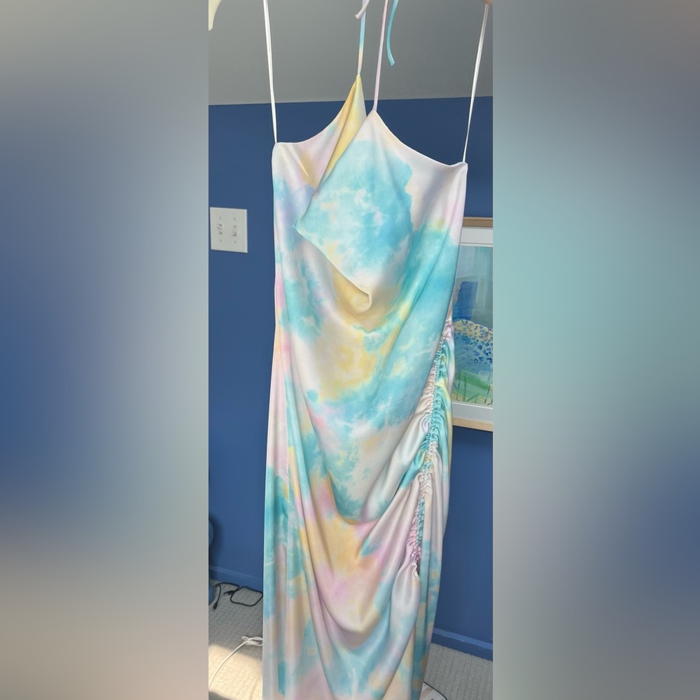 Zara Pastel Tie Dye Satin Slip Dress with Leg Slit